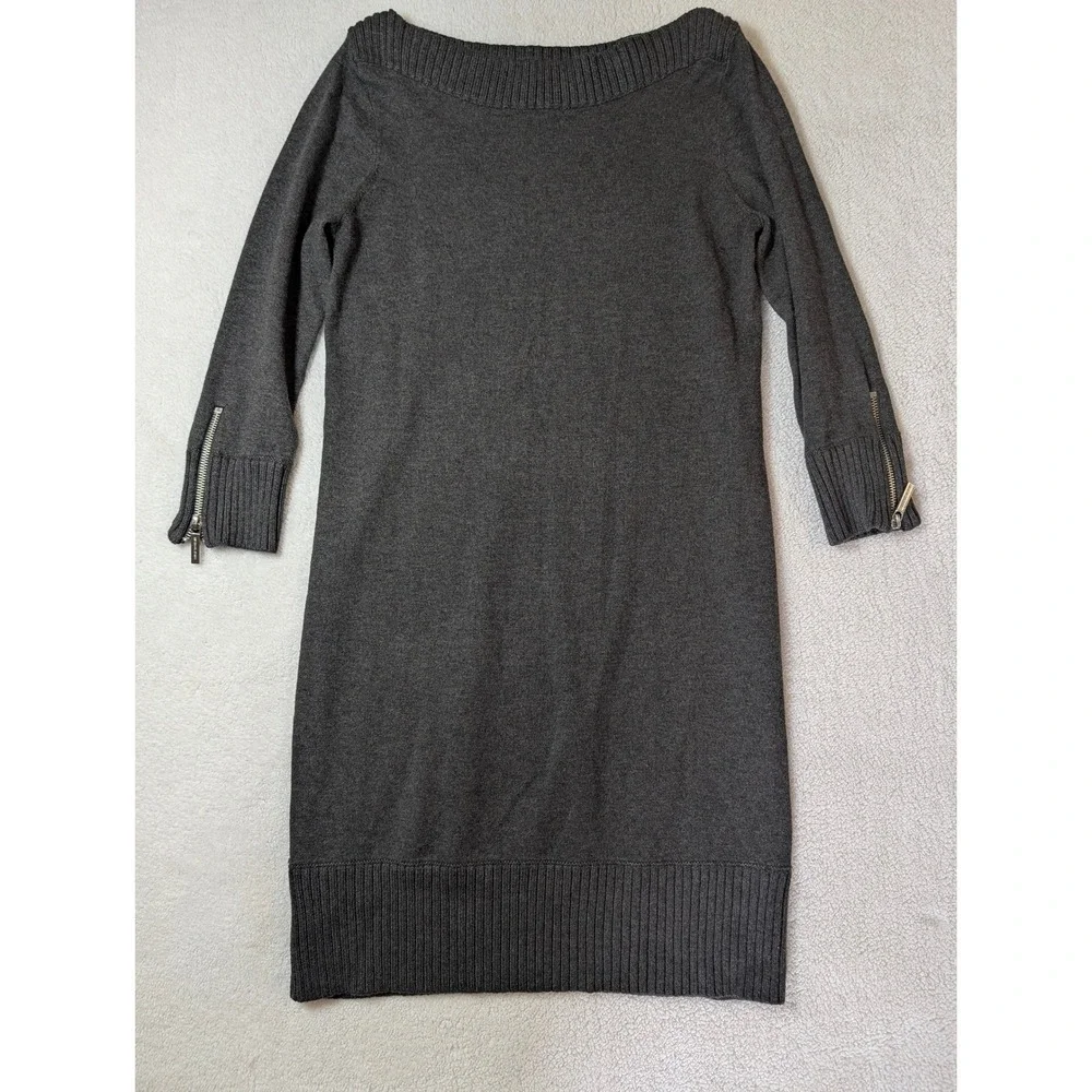 Michael Kors Womens Charcoal Gray Boat Neck Zipper Cuff Sweater Dress Small